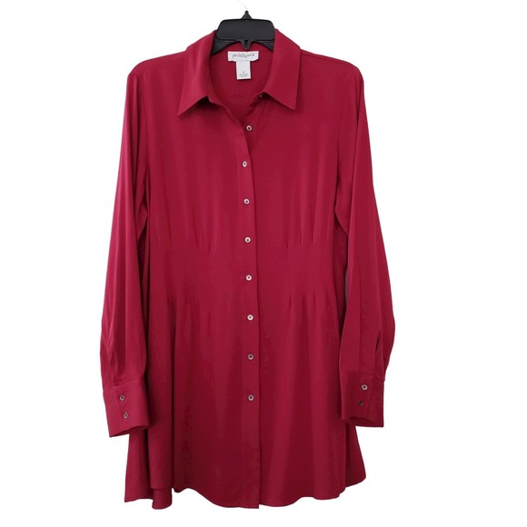 Peck & Peck Long Sleeve Button Down Tunic Top, Burgundy/Maroon, Sz M - Picture 1 of 7